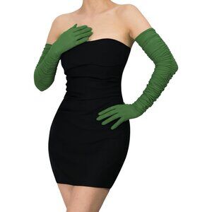 Women's Dark Green Sexy Tulle Sheer Mesh Long Gloves Opera Party Prom Costume